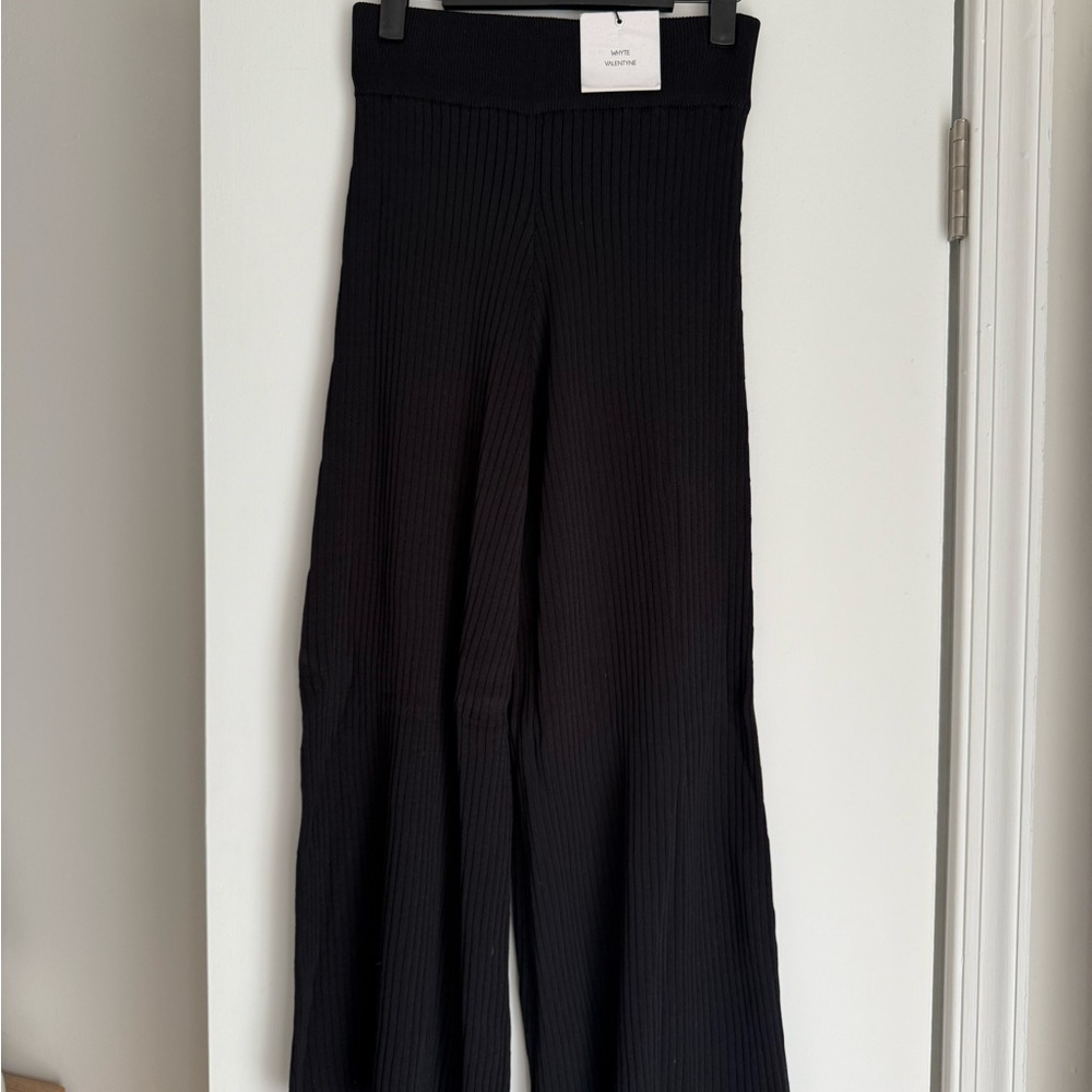 Black Ribbed Wide-Leg Pants